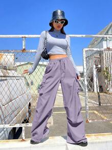 Coolane Pantalones parachute con bolsillo lateral con solapa de cintura con cordón