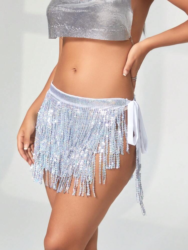 Silver Sequin Disc Skirt – Sparkly Disco Mini – Victray