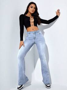 SHEIN ICON Slant Pocket Flare Leg Jeans