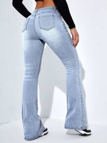 SHEIN ICON Slant Pocket Flare Leg Jeans