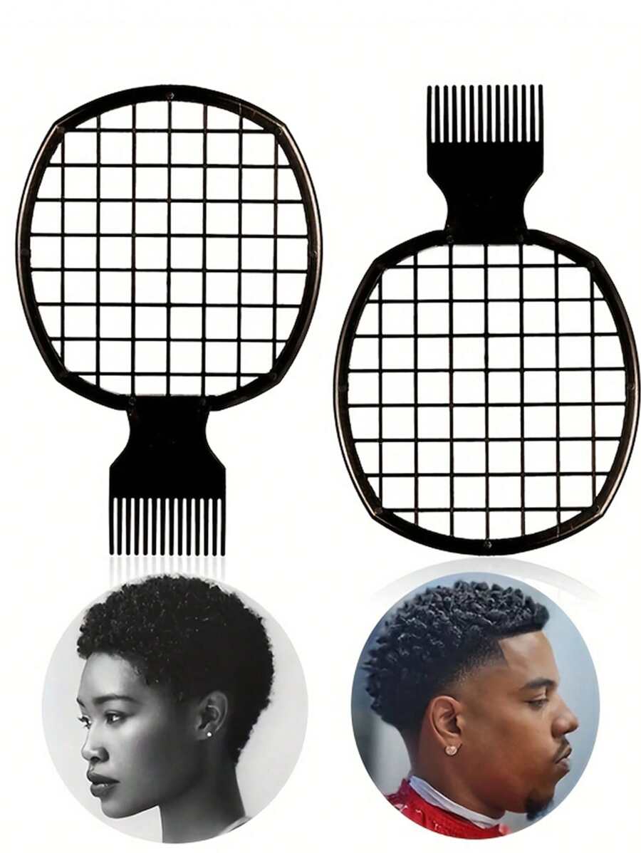 Men Portable Afro Twist Hair Comb - Black - View 1