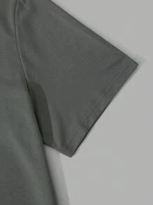 Hombres Camiseta con estampado de slogan & Shorts de cintura con cordón - Gris - Ver 3