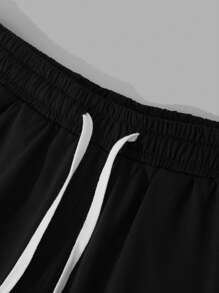 Hombres Camiseta con estampado de slogan & Shorts de cintura con cordón - Gris - Ver 6