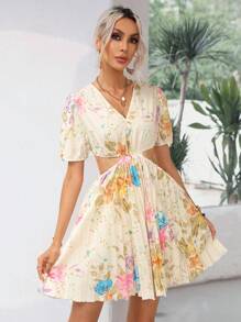 Đầm Cắt ra Xếp li Hoa In ngẫu nhiên Boho - Nhiều màu - Xem 3