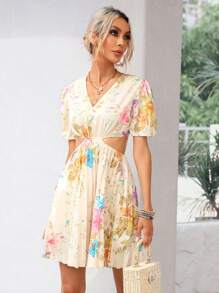 Đầm Cắt ra Xếp li Hoa In ngẫu nhiên Boho - Nhiều màu - Xem 5