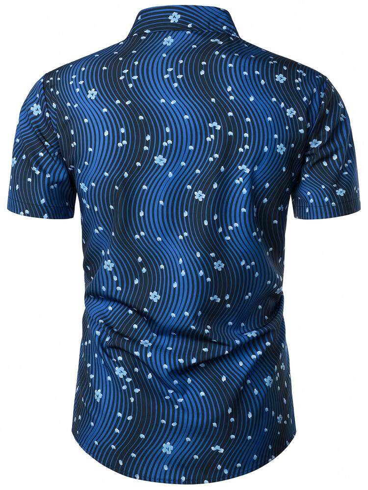 כפתורים קדמיים כל האותיות קז'ואל חולצה לגבר - כחול - ראה 2