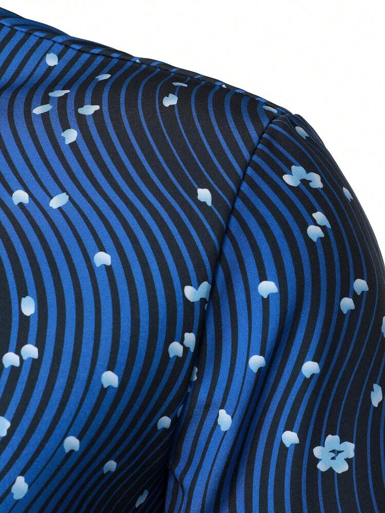 כפתורים קדמיים כל האותיות קז'ואל חולצה לגבר - כחול - ראה 3