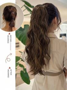 Tóc nối đuôi ngựa bằng sợi tổng hợp dài 24 inch, màu nâu, kiểu gợn sóng, có kẹp dây rút. - Nhiều màu - Xem 4