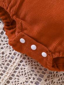 男嬰狐狸印花背帶連體衣 - 亮橙色 - 查看 3