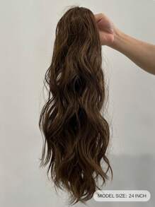 Tóc nối đuôi ngựa bằng sợi tổng hợp dài 24 inch, màu nâu, kiểu gợn sóng, có kẹp dây rút. - Nhiều màu - Xem 6