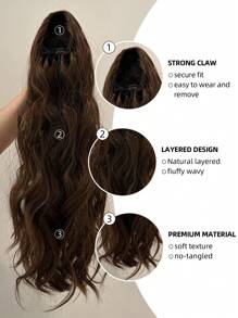 Tóc nối đuôi ngựa bằng sợi tổng hợp dài 24 inch, màu nâu, kiểu gợn sóng, có kẹp dây rút. - Nhiều màu - Xem 7