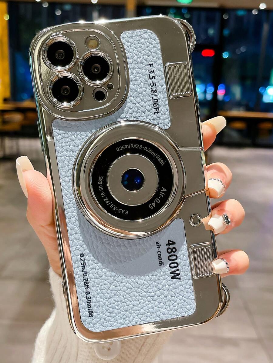 Vỏ điện thoại PU thiết kế máy ảnh - Màu xanh lam - Xem 1