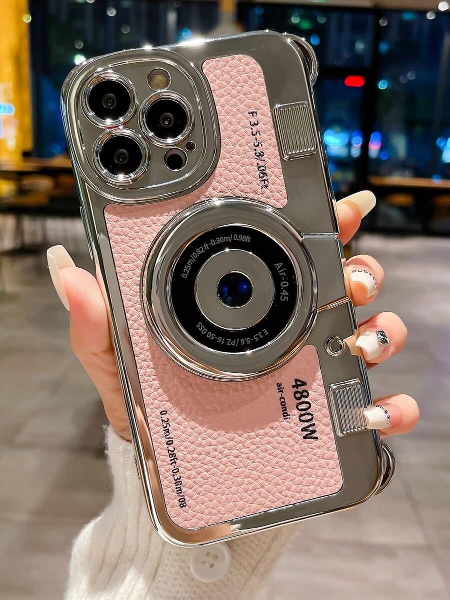 Thiết kế camera Vỏ điện thoại PU Tương thích với iPhone15/15Plus/15Pro/15Promax - Hồng - Xem 1
