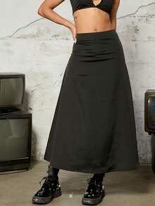 Solid Ruched A-Line Skirt