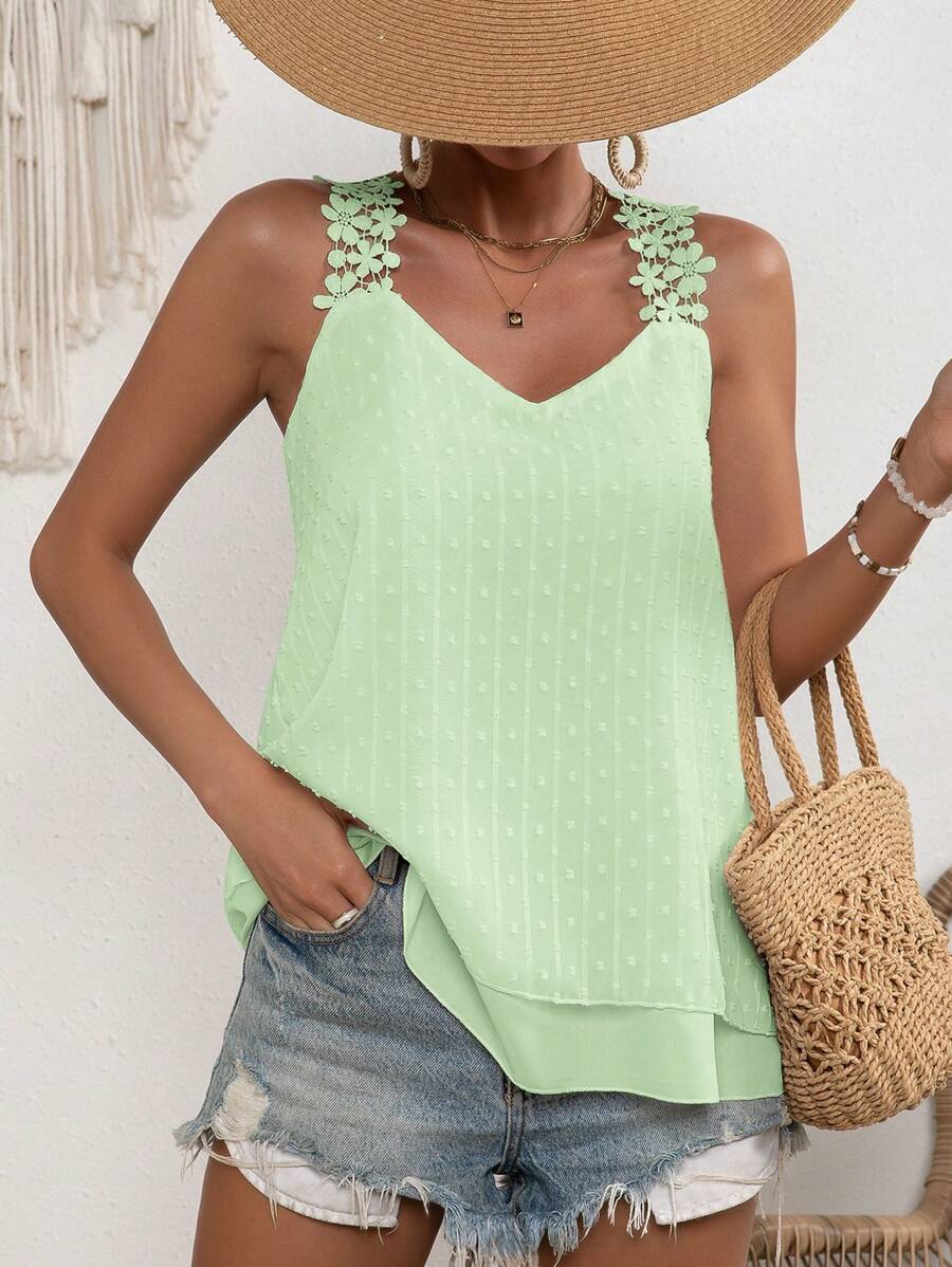 SHEIN VCAY Áo khoác và áo lót dành cho xe tăng nữ Đề can màu trơn Giải trí - màu xanh lá - Xem 1