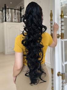 Claw Ponytail Extension Hair Black Color 32 Inch Long Natural Water Wave Heat Resistant Fiber Synthetic Ponytail Hairpiece For Girl Women Daily Used - 黑色 - 查看 3