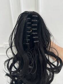 Claw Ponytail Extension Hair Black Color 32 Inch Long Natural Water Wave Heat Resistant Fiber Synthetic Ponytail Hairpiece For Girl Women Daily Used - 黑色 - 查看 4