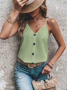 SHEIN LUNE 素色紐扣細節吊帶上衣 - 青檸色 - 查看 4
