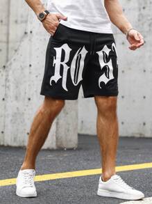 Manfinity LEGND Quần Short Nam Dây kéo Túi Lá thư Đường phố - màu đen - Xem 2