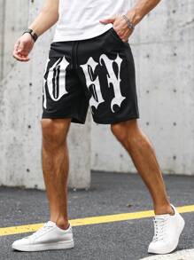 Manfinity LEGND Quần Short Nam Dây kéo Túi Lá thư Đường phố - màu đen - Xem 4
