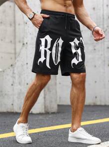 Manfinity LEGND Quần Short Nam Dây kéo Túi Lá thư Đường phố - màu đen - Xem 5