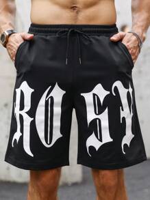 Manfinity LEGND Quần Short Nam Dây kéo Túi Lá thư Đường phố - màu đen - Xem 1