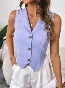 SHEIN Essnce Button Front Vest Blazer - Purple - View 1