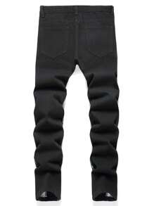 Men Camo Print Ripped Frayed Skinny Jeans - Black - View 2