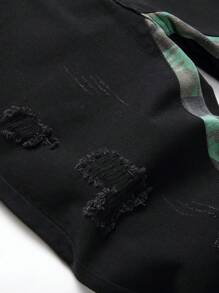 Men Camo Print Ripped Frayed Skinny Jeans - Black - View 3