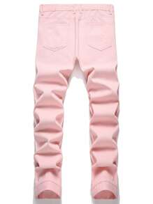 Jeans ajustados desgastados y desgarrados para hombre - Rosa - Ver 2