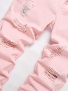 Jeans ajustados desgastados y desgarrados para hombre - Rosa - Ver 3