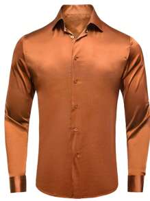 男士素色前排扣襯衫 - 紫紅色 - 查看 1