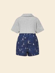 Cozy Pixies Đứa bé trai Thuyền buồm In Cổ Polo Áo liền quần chặt & Quần short - Nhiều màu - Xem 2