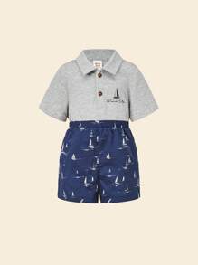 Cozy Pixies Đứa bé trai Thuyền buồm In Cổ Polo Áo liền quần chặt & Quần short - Nhiều màu - Xem 4