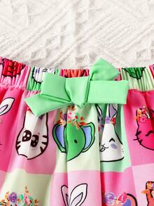 Bộ thời trang bé gái Xù Nút phía trước Nơ Bướm Tương phản ren Hoạt hình Dễ thương - Nhiều màu - Xem 6