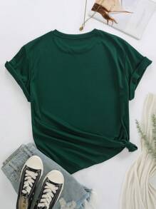 SHEIN EZwear Áo thun Plus size Hoa Giải trí - Màu xanh lá cây đậm - Xem 2