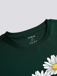 SHEIN EZwear Áo thun Plus size Hoa Giải trí - Màu xanh lá cây đậm - Xem 5
