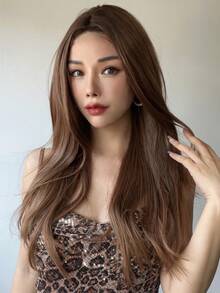 化學纖維T形蕾絲棕色的漸變直發女性假髮