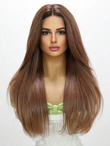 化學纖維T形蕾絲棕色的漸變直發女性假髮