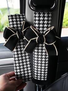 2入組蝴蝶結裝飾針織汽車安全帶套 - 黑與白 - 查看 4