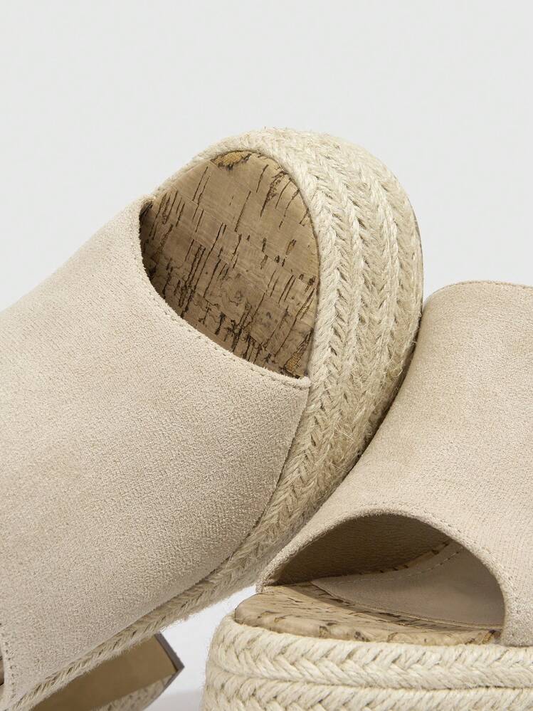 Faux Suede Chunky Heeled Mule Sandals - Apricot - View 4