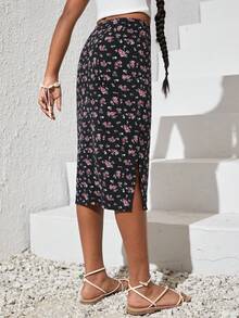 SHEIN 女孩碎花開衩短裙 - 彩色 - 查看 2