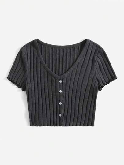 SHEIN EZwear 紐扣羅紋針織短版上衣