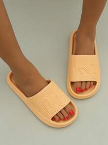 女士輕便字母細節時尚黃色拖鞋 - 黃色 - 查看 4