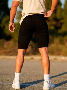 Hombres Shorts mezclilla bermuda desgarro crudo - Negro - Ver 2