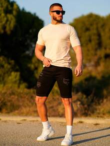 Hombres Shorts mezclilla bermuda desgarro crudo - Negro - Ver 4