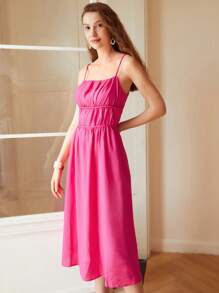 MOTF X Nour PREMIUM RUCHED LINEN VISCOSE CAMI DRESS - Hot Pink - View 5