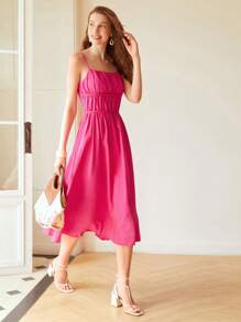MOTF X Nour PREMIUM RUCHED LINEN VISCOSE CAMI DRESS - Hot Pink - View 6