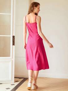 MOTF X Nour PREMIUM RUCHED LINEN VISCOSE CAMI DRESS - Hot Pink - View 7