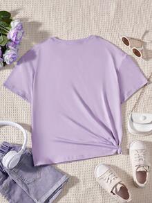 SHEIN Chicas Camiseta con estampado floral con letra - Púrpura malva - Ver 2